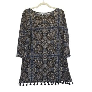 NWT‎ J Jill Black Paisley Tassel Tunic Shirt Large Bohemian Artsy Mediterranean